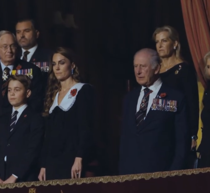 Prince George stands with The King and the Princess of Wales
