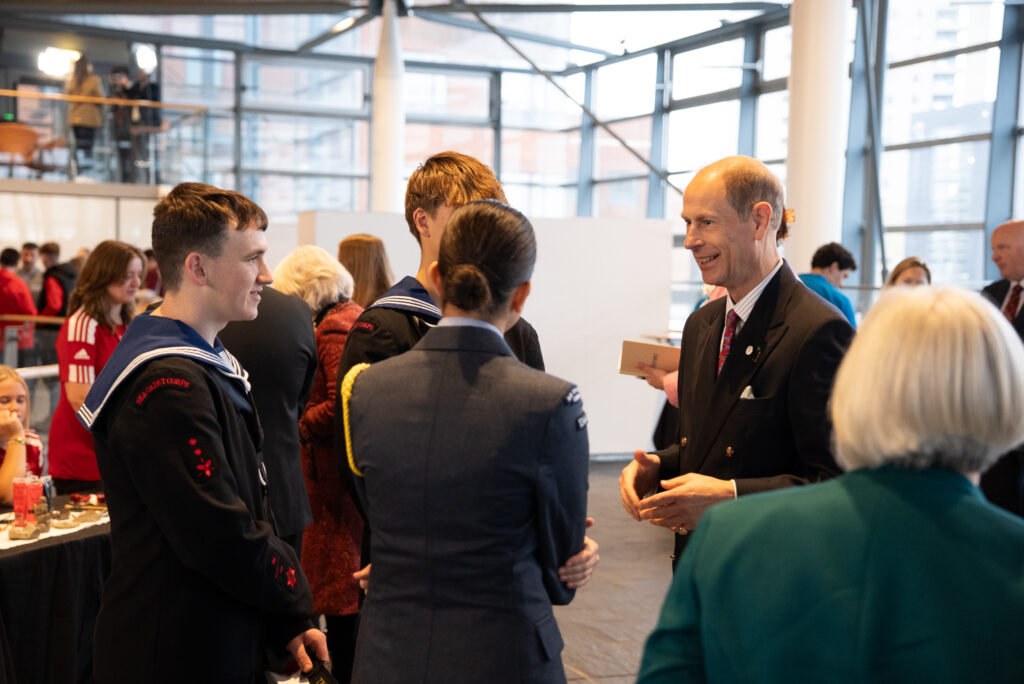 Prince Edward, The Duke of Edinburgh talking to young people who are taking part in the DofE scheme