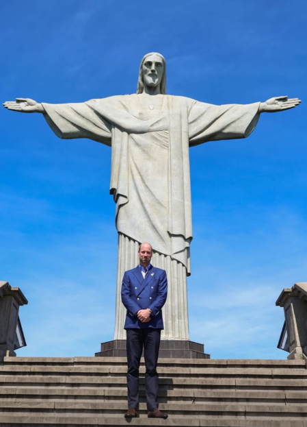 Prince William stands in front of the Christ the Redeemer statue in Rio de Janeiro