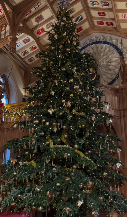 Gold and green baubles on a Christmas tree in St. George's Hall