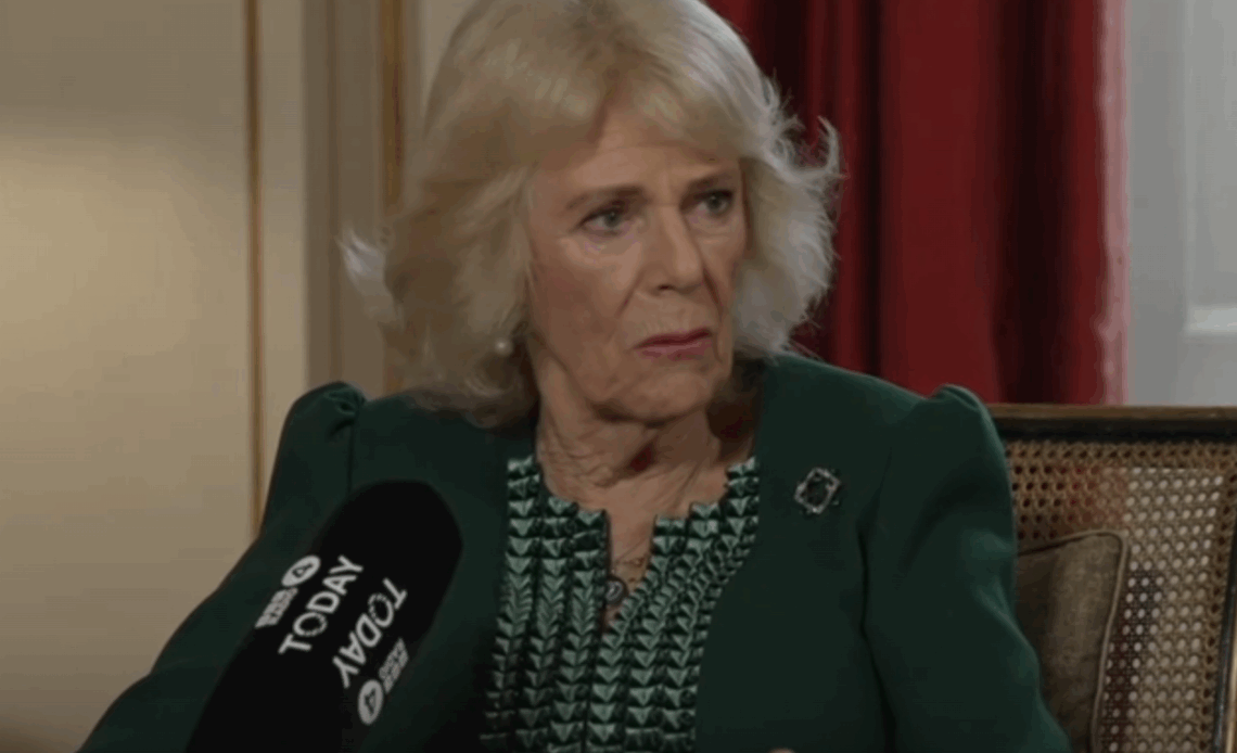 Queen Camilla speaks into a microphone on BBC Radio 4 Today programme