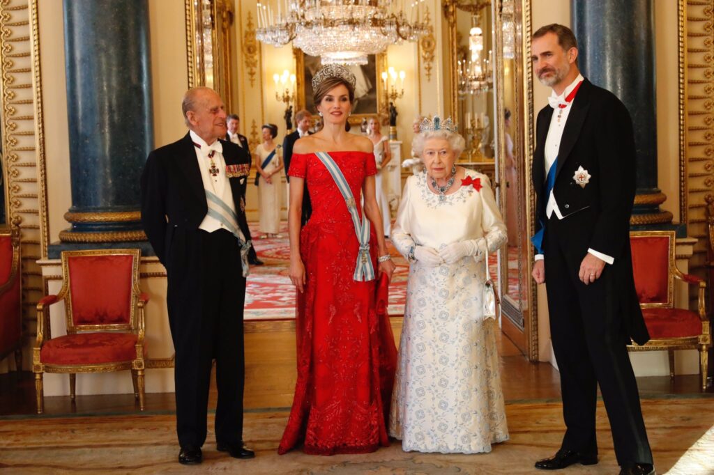 Queen Elizabeth II and Prince Philip during the Spanish State Banquet in 2017