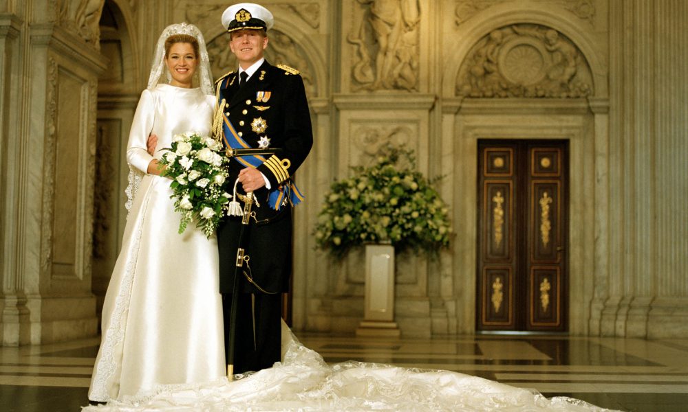 King Willem-Alexander and Queen Maxima on their wedding day. Queen Maxima is in Valentino