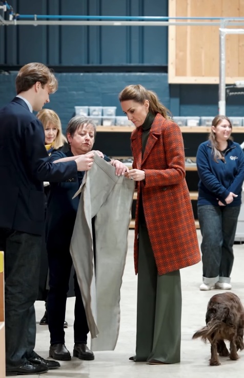 Catherine looking at denim jeans at Hiut Denim