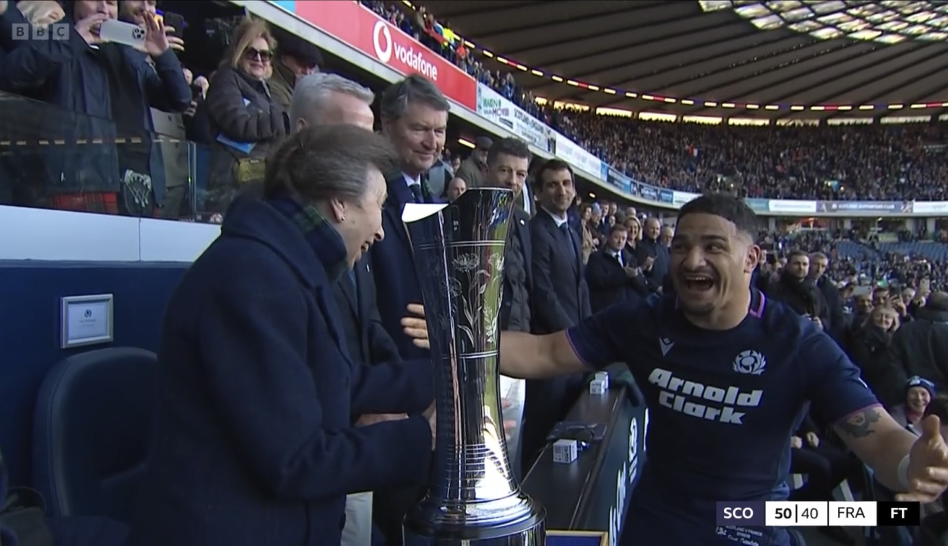 Hilarious moment Scottish rugby star goes in for hug with Princess Anne - Royal Central