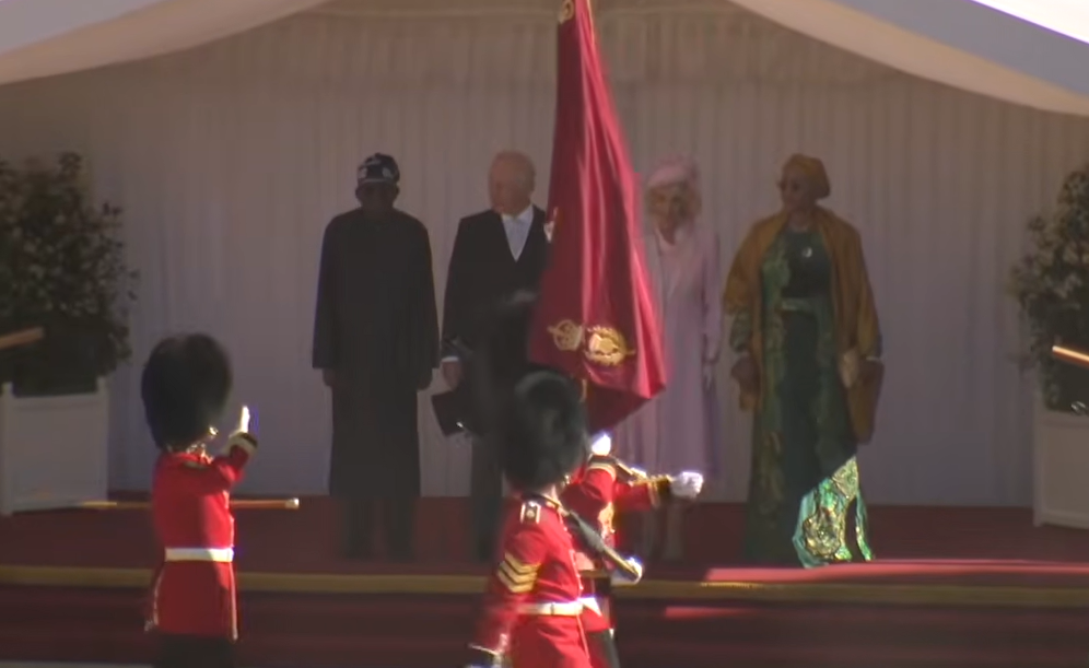 King Charles watches a march past during the Nigerian State Visit to the UK