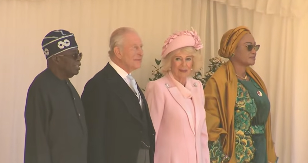 Queen Camilla in pale pink as she welcomes the President of Nigeria to Windsor Castle