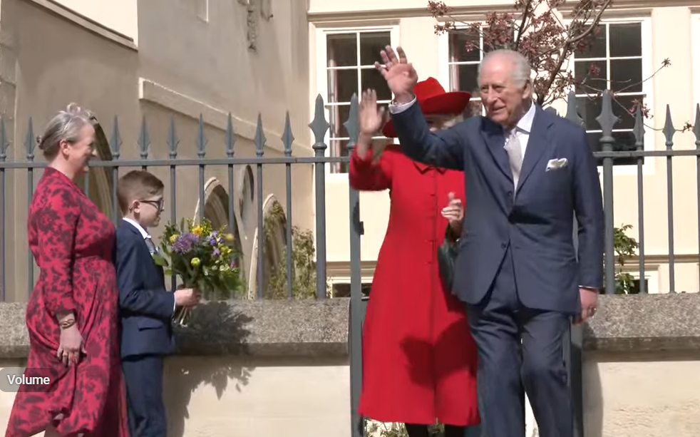 King Charles waves to the crowds at Windsor on Easter Sunda