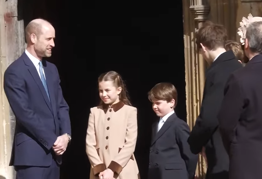 Prince William stands next to Princess Charlotte and Prince Louis at St. George's Chapel, Windsor