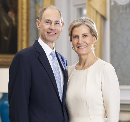 The Duchess of Edinburgh wears a cream dress