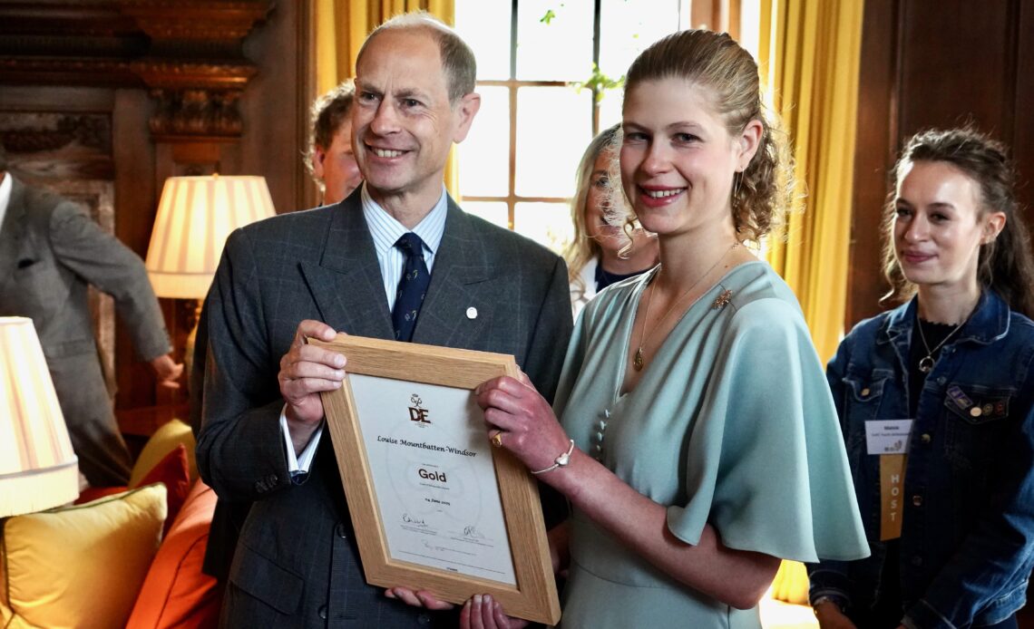 HRH The Duke of Edinburgh presents Lady Louise with her Gold Award. Photo credit Neil Denham, DofE