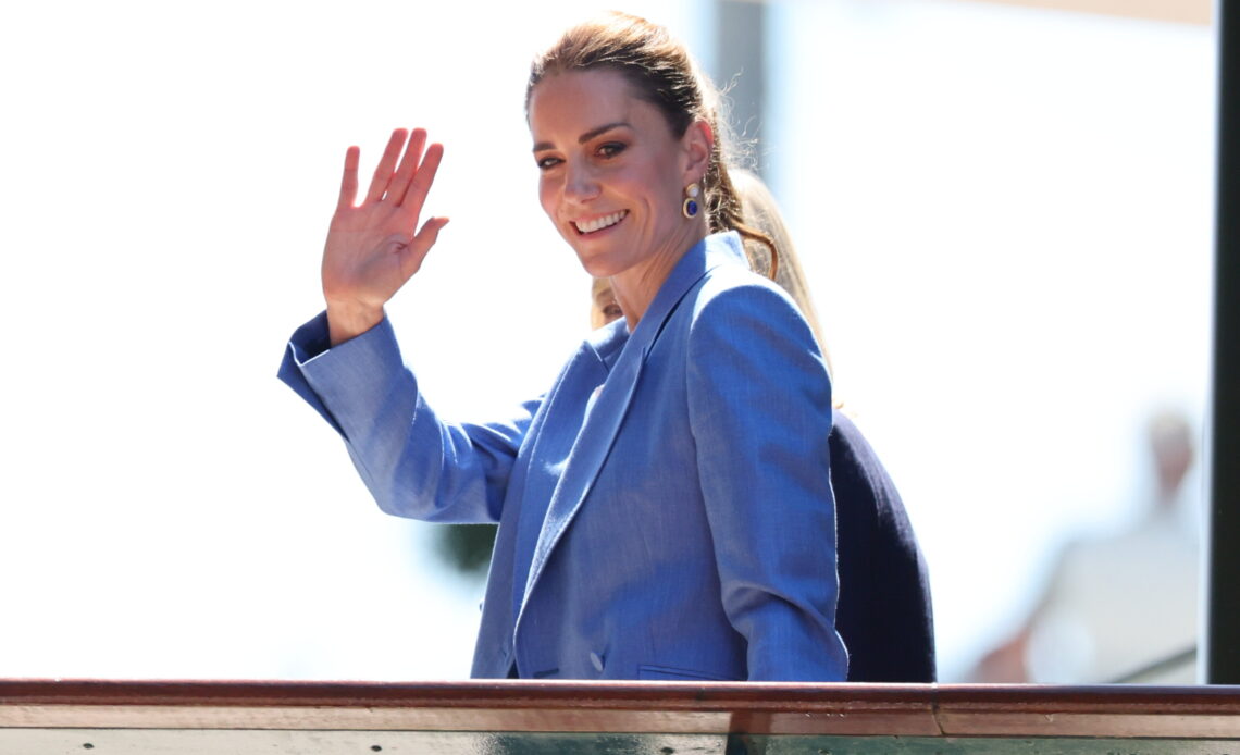 The Princess of Wales wears a blue trouser suit