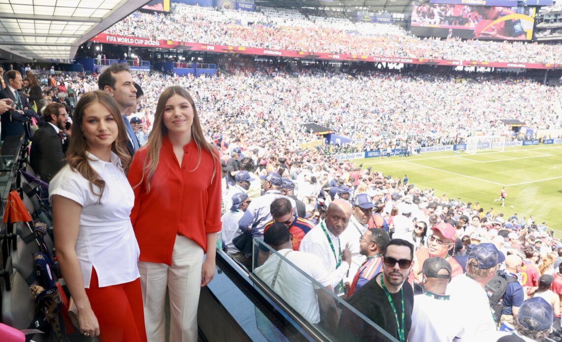 Princess Leonor and Infanta Sofia watch the World Cup Final between Spain and Argentina