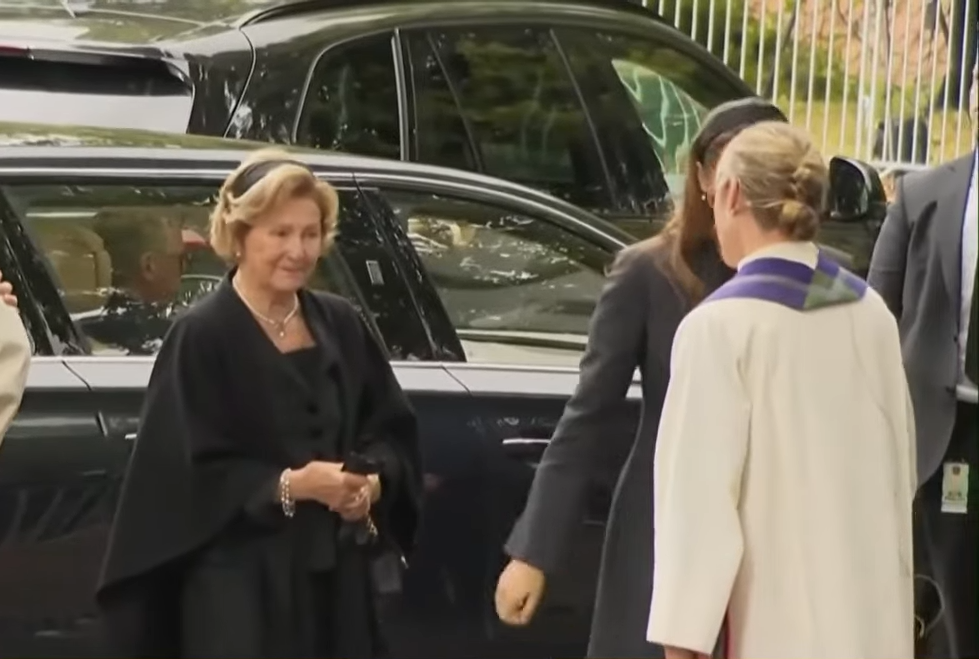 Queen Sonja at church service for her husband, King Harald